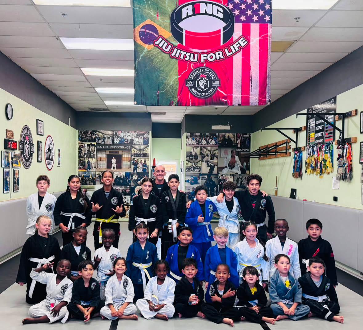 MCBJJ kids team with Professor Marcelo Cavalcanti in Carson California